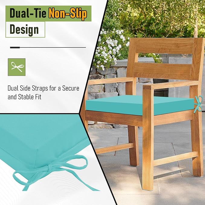 Basic Beyond Outdoor Chair Cushions Set of 4, Square Corner Outdoor Cushions for Patio Furniture, Water Resistant Patio Chair Cushions with 2 Ties, 18.5x16x3, Teal