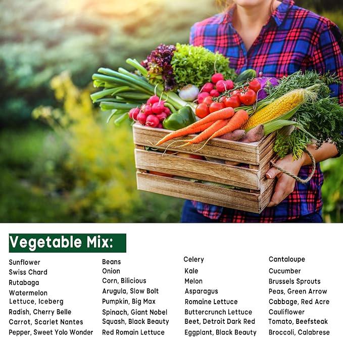 14,500+ Vegetable & Fruit Seeds - 33 Heirloom Varieties for a Bountiful Garden - Grow Tomatoes, Lettuce, Beans, More - Easy Garden Starter Kit - Planting Instructions