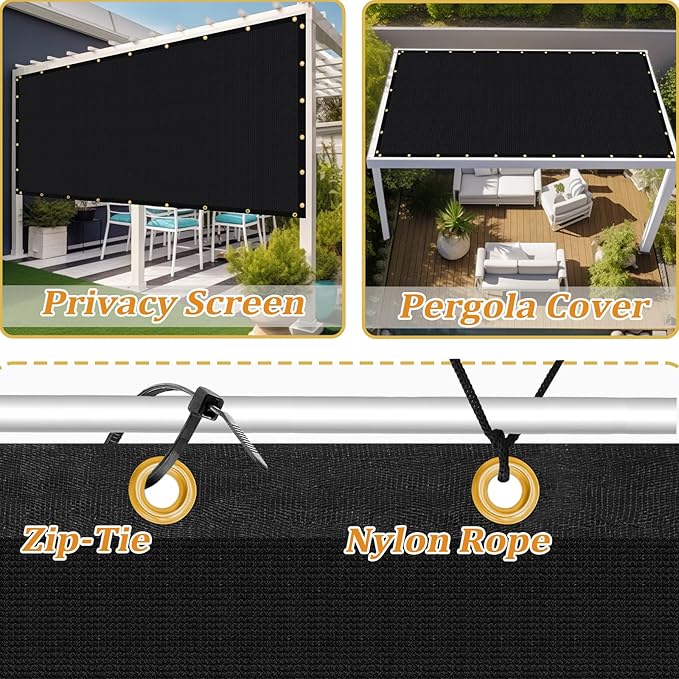 Shade&Beyond Customized Size 9' X 16' Shade Cloth with Grommets, 90% UV Protection UV Protection Mesh Tarp Sun Screens for Patio GN01, Black