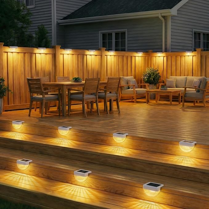 VOLISUN 8 Pack Solar Deck Lights Outdoor, Warm White LED Solar Step Lights for Outside, Waterproof Fence Light for Patio, Deck, Stairs, Yard, Pool and Porch (White)