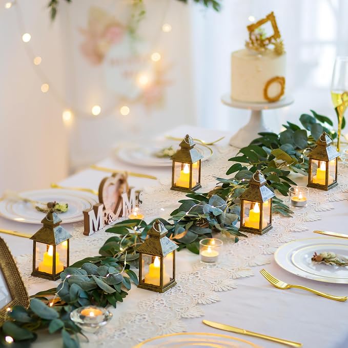 Romadedi Mini Lanterns Decorative for Wedding Centerpiece - 20 PCS Hanging Small Gold Lantern Bulk with Flickering LED Candles for Halloween Decorations Christmas Table Decor, Batteries Included