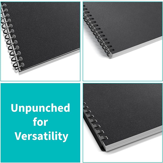 Binditek 25 Pack 12 Mil Sand-Textured Polycover, Midweight Binding Front and Back Covers, Lightly Sanded Finish, 8-1/2" x 11", Square Corners, Un-Punched, Black, Office Supplies
