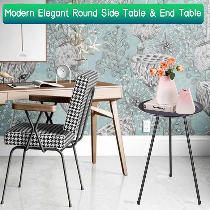 Plant Stand Indoor Outdoor, 20'' Tall Small Patio Table Round Metal Side Table, Multi-Role Rust-Proof Plant Stool Small Outdoor Side Tables for Patio Garden Home Decor