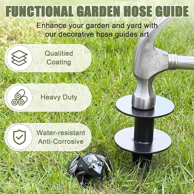 4 Pack Metal Garden Hose Guide Spike Decorative Watering Hose Guides Stakes Guards with Frog-Shaped Cast Iron for Lawn Yard Outside Plants Flower Beds Protection