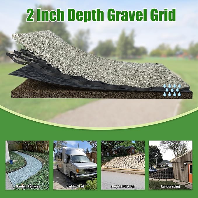 2" Thick Gravel Ground Grid 6.5ft x 33ft - Geo Grid Driveway Stabilization Grids, Gravel Retainer Grid 1885 LBS Per Sq ft, Geocell Geogrid for Walkway Driving RV Parking Slopes and Garden