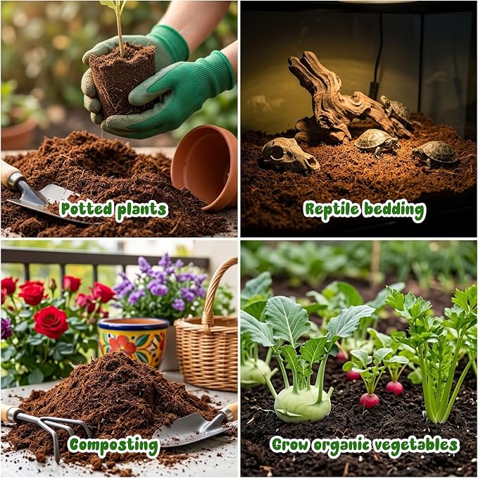 Coco Coir Brick - Low EC & pH Balanced, Compressed Organic Coconut Fiber Potting Mix for Indoor Outdoor Plants, Seed Starting, Hydroponics & Reptile Bedding(8.4lb)