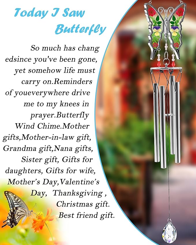 KY&BOSAM Butterfly Wind Chimes for Outside Memorial Sympathy Gifts 20" Memorial Wind Chime for Loss of Loved One Butterfly Sympathy Wind Chimes Remembrance Condolence Bereavement Gift for Loss of Mom