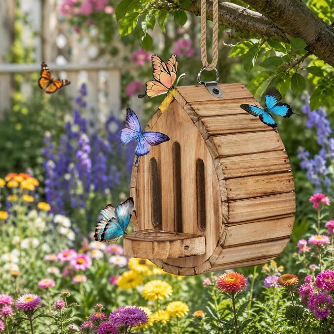 Butterfly Houses for Outside, Butterfly House Wooden Shelter for Yard Fence Patio, Butterfly Houses for the Garden Habitat Decor (1pc)