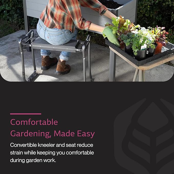 Yard Butler Garden Kneeler & Seat - Foldable Gardening Chair for Support - Heavy Duty Steel Gardening Stool - Foam Padded Kneeling Bench - Lightweight & Durable - 24" x 19" x 10" - Silver & Black