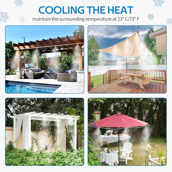 homenote Misting Cooling System, 26FT (8M) Misting Line + 7 Brass Mist Nozzles + Brass Adapter(3/4") Misters for Outside Patio Cooling Garden Greenhouse Watering
