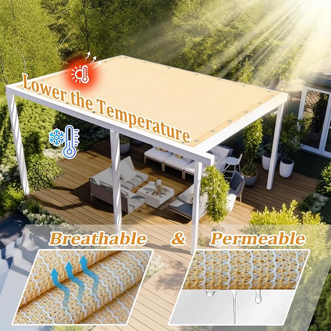 Shade&Beyond Customized Size 90% Sun Shade Cloth with Grommets, 6' X 7' Pergola Shade Cover Canopy, Mesh Tarp Sun Screens for Patio, Outdoor, Garden, Backyard GN01, Wheat