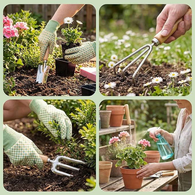 Gardening Tool Set, 9-Piece Heavy Duty with Durable Tote Bag, Ergonomic Rust-Resistant Garden Tools, Ideal Gardening Kit Gifts for Women, Gardener, Beginning Gardener