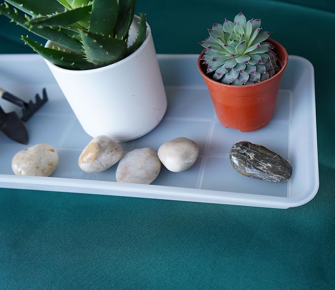 VUWEZ 6 Pack Plastic Plant Saucer, Rectangular, Indoors Outdoor, Drip Tray for Flower Pot, Windowsill (6 X 11 Inch, Clear)