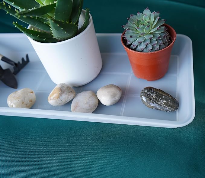 VUWEZ 2 Pack Plastic Plant Tray Saucer Rectangular, Indoors Outdoor Plant Water Drip Tray for Flower Pot Planter, Windowsill (6 X 11 Inch, Clear)
