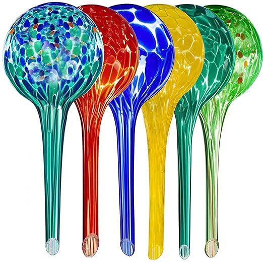 Self Watering Globes for Plant – Large 6pcs Colorful Glass Plant Watering Device for Indoor Pots, Self Watering Bulbs for Vacation Plant Care, Drip Irrigation System for Garden, Patio & Hanging Plants