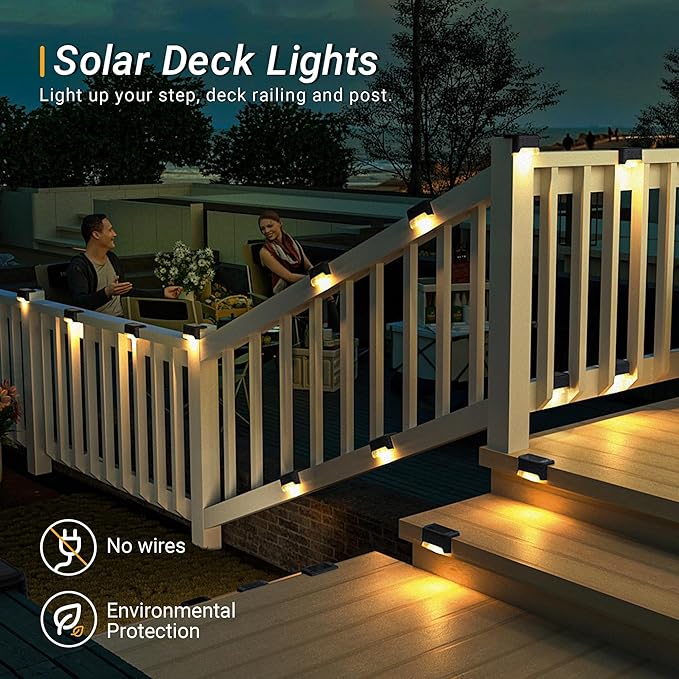 PATIOWIN Solar Deck Lights Outdoor, Solar Step Lights Waterproof Led Lights for Outdoor Stairs, Step, Fence, Patio,Yard,Porch and Balcony(12 Pack,Warm White)