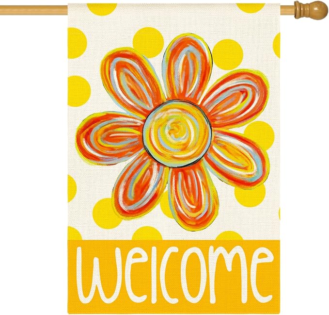 AVOIN colorlife Summer Floral House Flag 28x40 Inch Double Sided Outside, Polka Dots Seasonal Welcome Yard Outdoor Flag