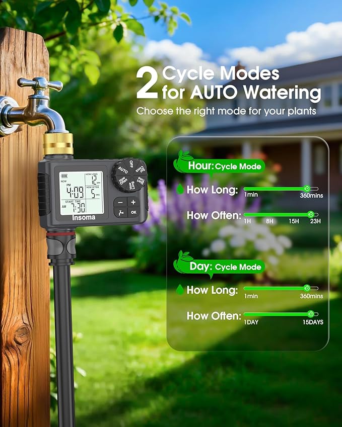 Water Timer for Garden Hose with Brass Inlet, 1 Outlet Sprinkler Timer with Auto/Manual/Rain Delay Mode, Large LCD Display, Easy Programming Hose Timers for Lawn Garden Yard Vacation Watering