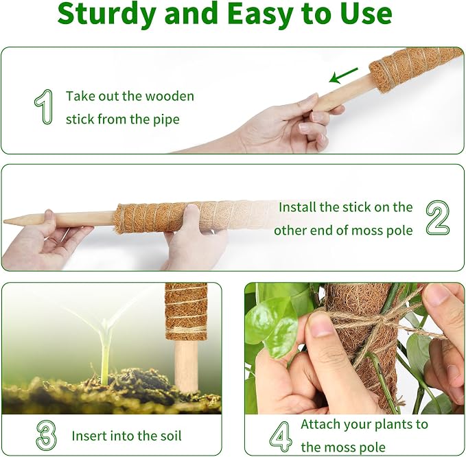 ALENEY Moss Pole, 6 Pack 17inch Monstera Plant Support Stackable Moss Poles for Plants, Coir Totem Pole Tall Moss Pole for Climbing Plants, Sphagnum, Indoor Potted Plants