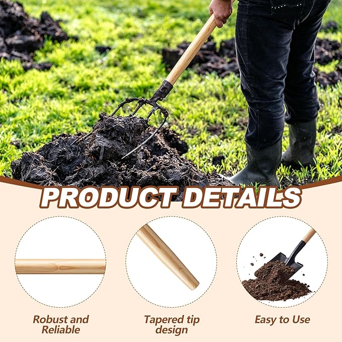 Menkxi Wooden Shovel Handle Replacement for Long Handle Shovels Garden Tool (2 Pcs,48")