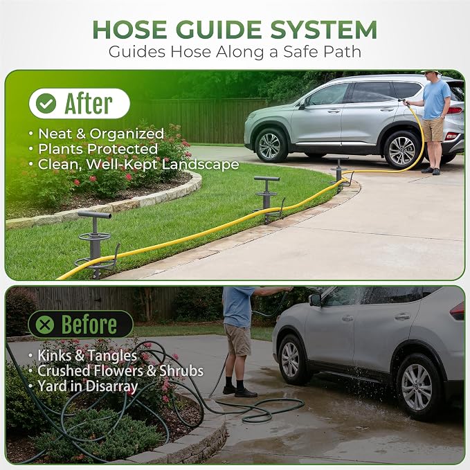Garden Hose Guide Stakes, Water Hose Spikes, 2 Pack 14.1'' Metal Corner Hose Guard, Heavy Duty Hose Redirect Stake Protects Plants & Prevents Kinks for Lawn Watering, Patio & Pet Bath,Gardening Tools