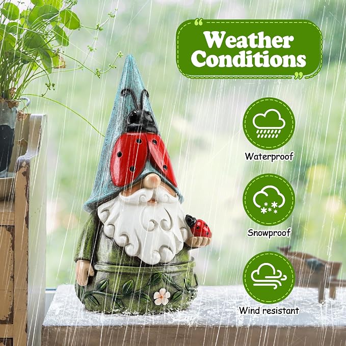 Garden Ladybug Gnome Statues Outdoor Decor for Patio, Yard, Lawn, Porch, Home, Table, Spring Summer Ladybug Gnomes Figurines 7.3" Tall Elf Ornament Gifts for Mother Women