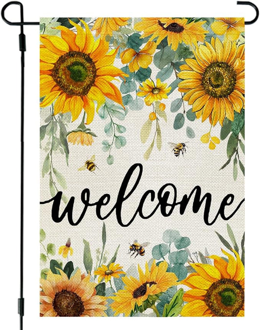 CROWNED BEAUTY Summer Garden Flag Sunflowers 12x18 Inch Double Sided Small Yellow Floral Seasonal Holiday Decoration for Outside Yard