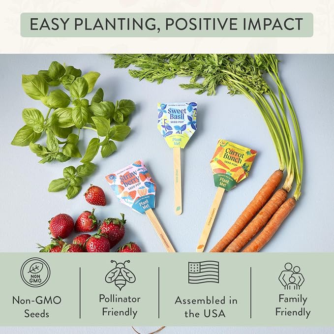 Modern Sprout Seed Pops - Organic Non-GMO Carrot Strawberry & Basil Seeds for Planting - Fun Family Activity - Ideal for Indoor & Outdoor - Playful Gift for Kids Adults and Plant Lovers (Pack of 12)