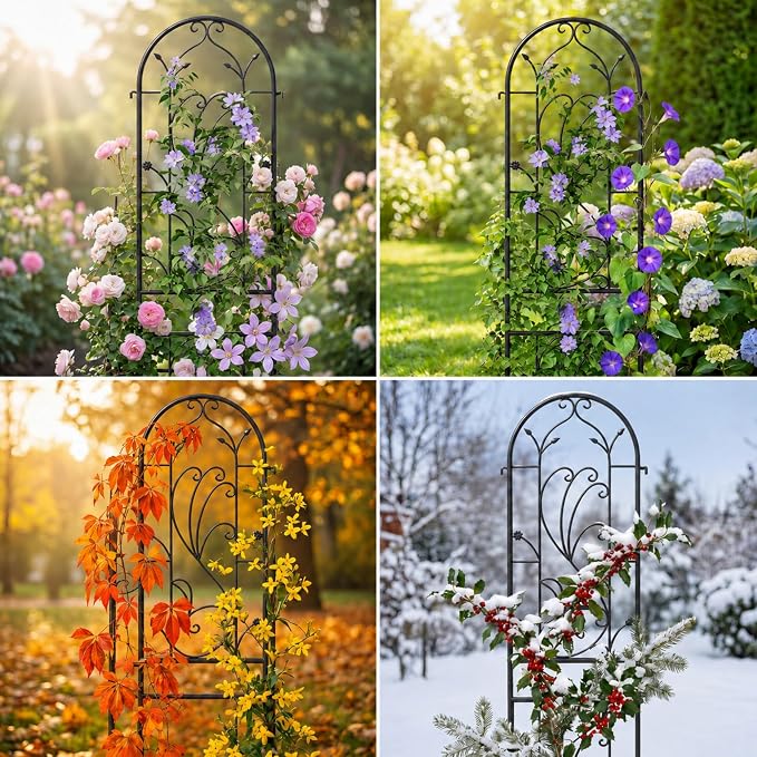 2 Pack 87x20in Garden Trellises, Sunflower Black Metal Coated Rustproof Trellis for Climbing Plants Outdoor, Roses, Vegetables, Vines, Cucumbers