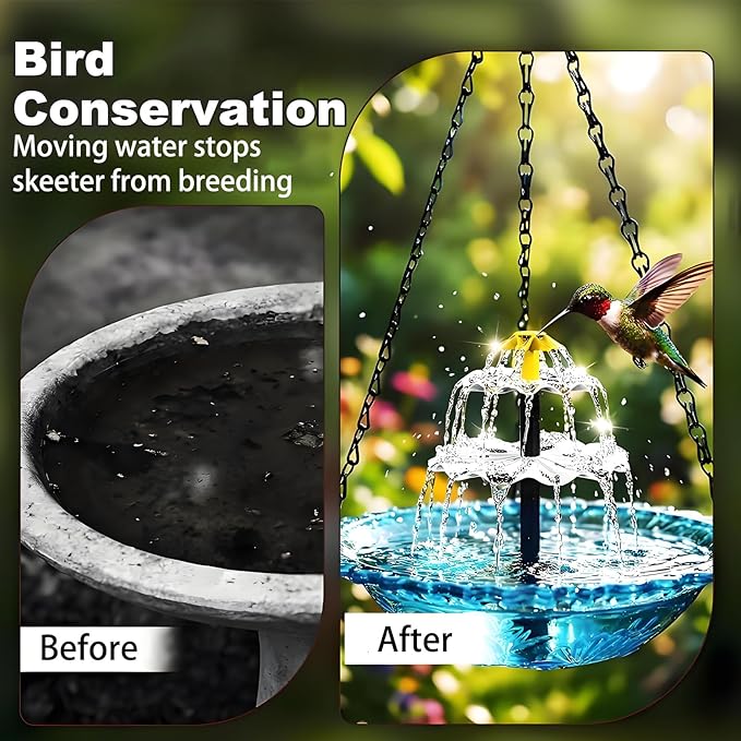 New Hanging Solar Bird Bath Fountain,3 Layers Hanging Bird Bath for Outside with Solar Fountain,Flowing Water Large Humming Birds Baths Fountains with Solar Pump & Plastic Bowl, for Outdoor, Gardens