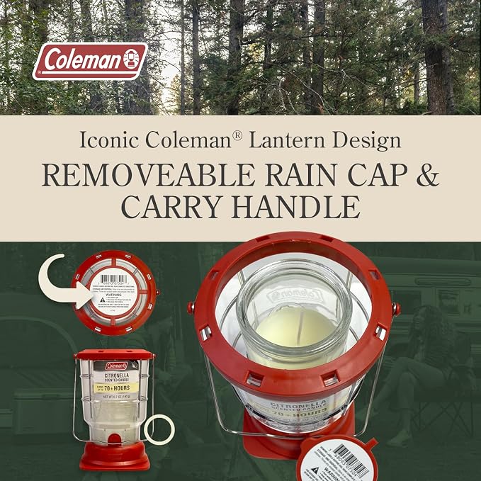 Coleman 70+ Hour Citronella Candle Outdoor Lantern, Classic Design with Easy Carry and Hang Handle, Extended Burn Time for Camping, Picnics, and Patio Ambiance, 6.7 oz, Red (Pack of 12)