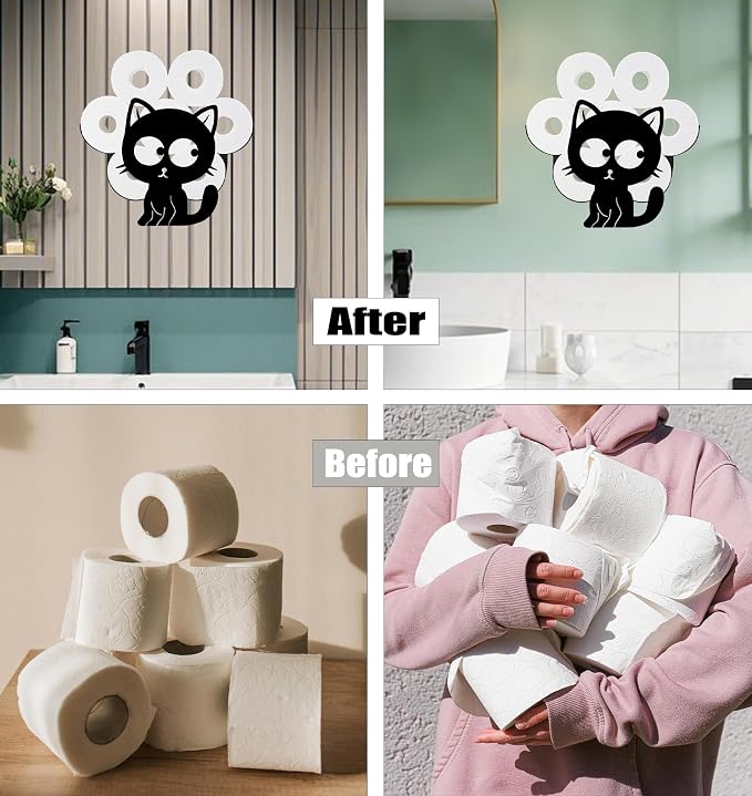 Cat Toilet Tissue Holder,Animal Paper Holders,Decorative Metal Papers Holder,Funny Toilet Animal Storage for Bathrooms,Bathroom Paper Organizer for Extra 8 Rolls Wall Mounted Art Decor