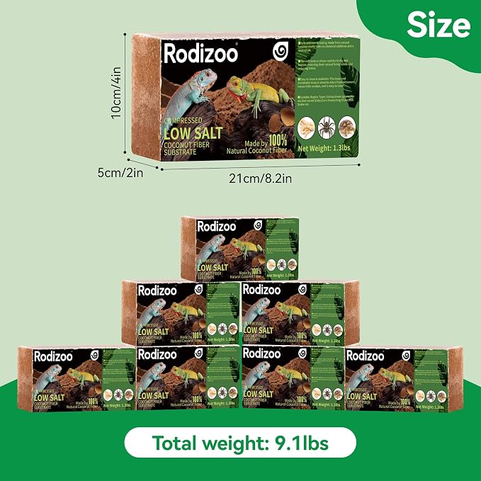 7 Pcs Organic Coconut Fiber Substrate, Biodegradable 100% Natural Coco Soil Brick, Multipurpose Eco-Friendly Terrarium Bedding for Reptiles, Tortoise, Bearded Dragon, Gecko, Snake & Amphibians