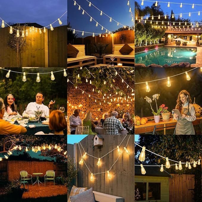 Brightever Outdoor String Light 25 FT, ST38 Patio Lights with 13 Edison Bulbs, Waterproof Connectable Hanging Lights for Backyard Porch Balcony Party Christmas Decor, E12 Socket Base, White