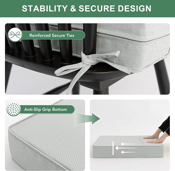 Summsun Patio Cushions for Outdoor Furniture, Faux Linen Water Resistant Backrest and Deep Seat Cushion Set with Non-Slip Bottom, Ties, Removable Cover, 24 x 24 Inch, Light Grey, Set of 4