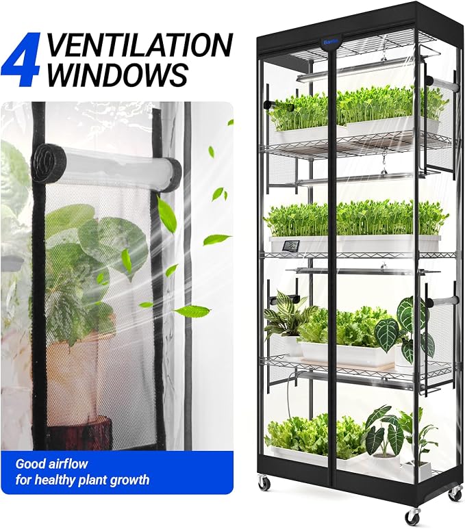 Barrina Plant Stand Tent, Clear, 30.3 x 15.0 x 70.1IN, T-Zipper, Double Sided Windows (2 on Each Side), with Bottom Tray, 1 Pack, Fits Barrina LP750 Indoor Greenhouse with Grow Light