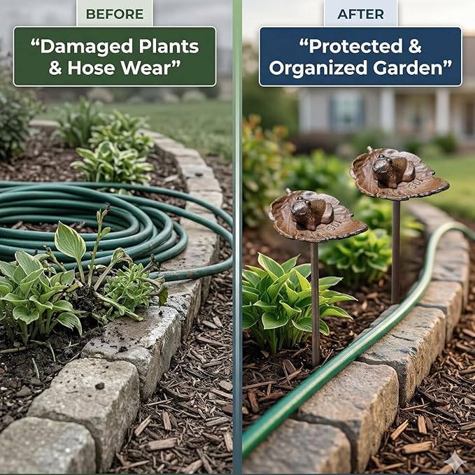 Carver's Olde Iron Decorative Garden Hose Guide Stake – 19" Solid Aluminum Heavy Duty Hose Protector for Landscaping, Flower Beds & Yard Edging - Frog