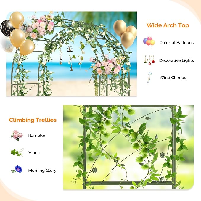 VINGLI Garden Arbor, Arch for Wedding Ceremony Party, Christmas Garden Decor Steel Garden Trellis for Plant Climbing, Pergola for Garden, Backyard, Lawn (Arch Top, Olive Green)