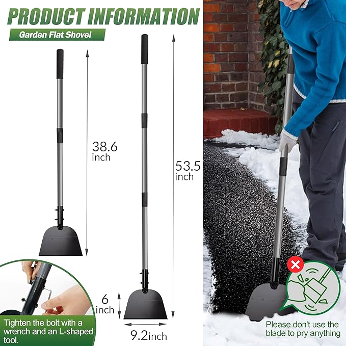 Walensee Flat Shovel, Heavy Duty Floor Scraper Long Handle for Weeding, Moss Removal, Lawn Edging & Outdoor Cleaning, Metal Garden Cleaning Shovel Scraper for Patio, Driveway, Sidewalk, Yard