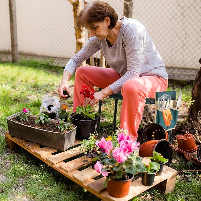 HAPPYGRILL Garden Kneeler Bench with Tools Pouch, Folding Garden Seat Stool Kneeling Pad Cushion for Patio Garden Yard