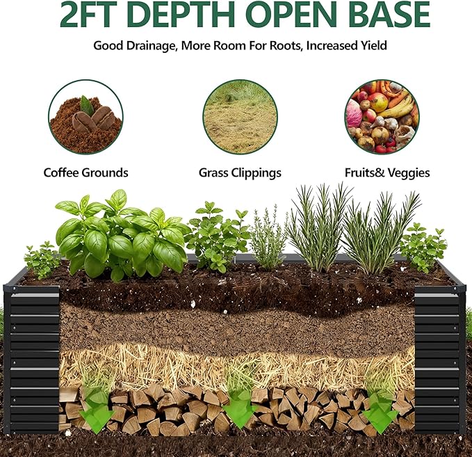 Vengarus 6x3x2FT Galvanized Raised Garden Bed Kit, Deep Root Planter Box Outdoor Large Planter Raised Beds for Planting Flowers,Vegetables and Herbs-Black