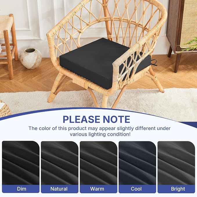 Outdoor Chair Cushions Set of 4 for Outdoor Patio Furniture, Waterproof Patio Seat Cushions with Handle & Ties, 3 Year Color Fastness Square Garden Sofa Couch Pads, 19" x 19" x 3", Dark Grey