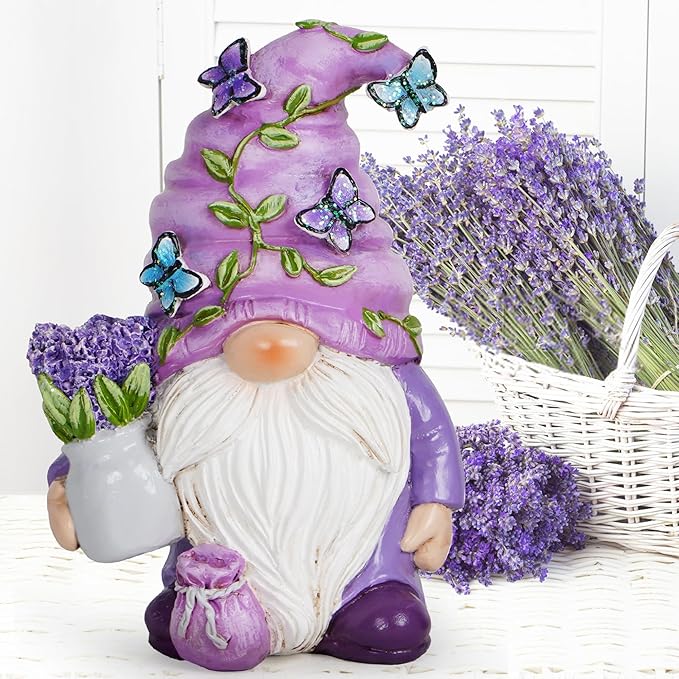 Hodao Lavender Dream Gnome - Purple Fragrance Wonderland Journey Spring Swedish Tomte Elf Dwarf Figurines Summer Gnome Indoor Home Decor Gift (Lavender Gnome 1)