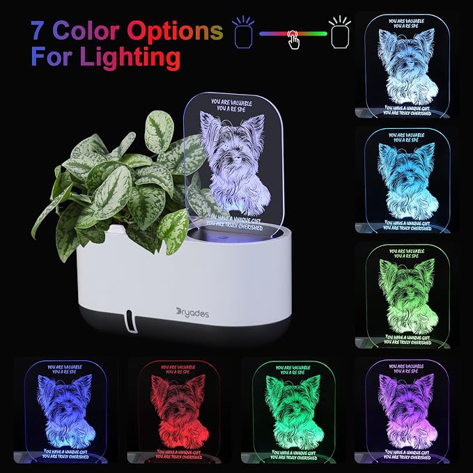 Planter with LED Note Board & 7 Colors Pen, Led Acrylic Message Board with Planter,Dog Board Night Light with Planting Pot for Mother's Day/Children's Day Gifts(No Plant)