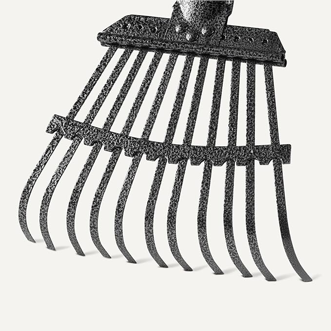 Amazon Basics Garden Rake, Leaf rake with 38.5" - 80.5" Adjustable Steel Handle, Gardening tools for Yard Work, Olive/Black/Silver