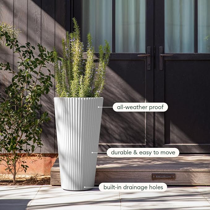 Veradek Demi Series Tall Planter for Porch, Patio, Backyard | Durable Plastic-Stone Composite Material | Modern Décor for Tall Plants, Grasses