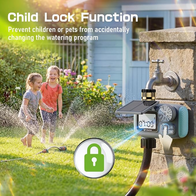 Solar Hose Timer, CyberOrd Sprinkler Timer Programmable with Brass Swivel, Programmable Faucet System for Garden Hose with Rain Delay/Manual/Automatic, Drip Irrigation System for Outdoor, Yard, Lawn