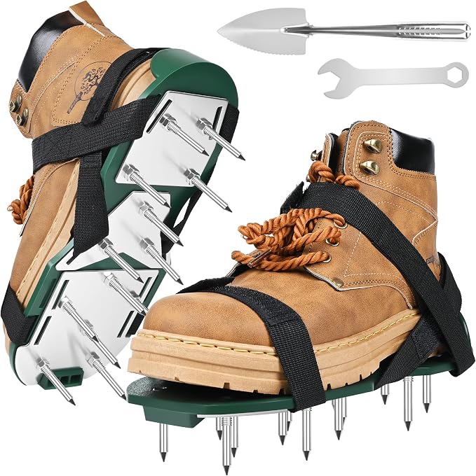 Miuwauer Lawn Aerator Shoes (Upgrade Version (Aluminum Alloy Sole), Green-Black)