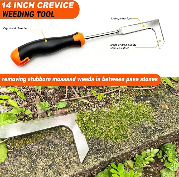 Crack Weeder Crevice Weeding Tool Manual Weeder Patio Crack Weeder Tool with Ergonomic Handle – Stainless Steel Weed Puller for Sidewalk Garden Patio Lawn Rust Resistant