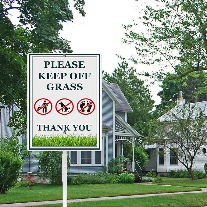 Keep Off Grass Sign for Yard Rustproof Reflective Aluminum Stay Off Grass Keep Dogs Off Lawn Signs With Stakes Stand No Littering Sign Outdoor Decor 8x12 In